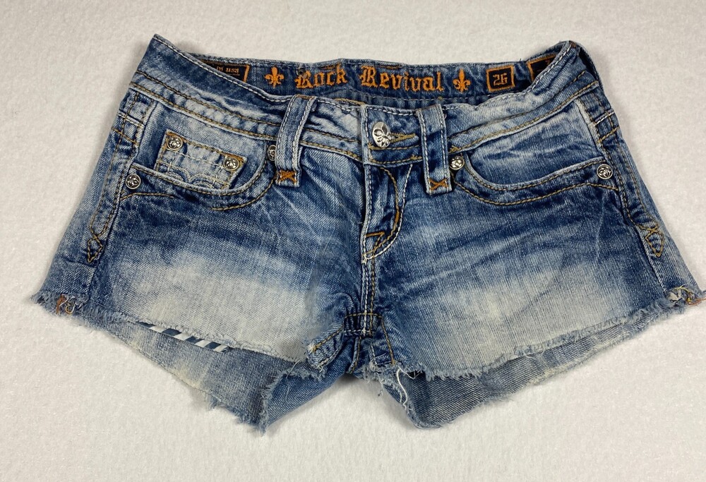 Rock Revival Women's denim cutoff shorts in Size 26 Distressed Embellished Jeans
